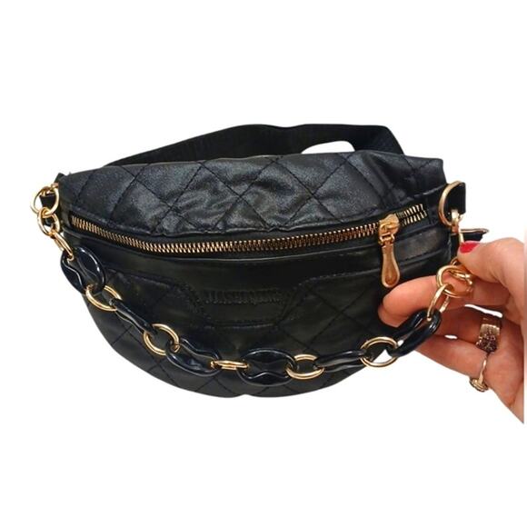 FANNY PACK Designer Paris Style SAFETY Bum Bag PUFF QUILT Modern Chain City Chic - Picture 2 of 14
